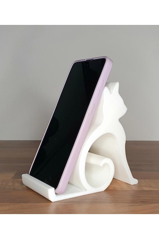 Riti Design - Felis - Minimalist Kedi Tasarım Masaüstü Telefon Tutucu - Beyaz