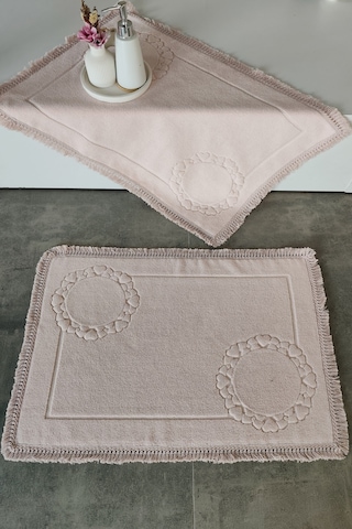 2'li Set Püskül Dantelli Ayak Havlusu 50x70 Cm - Yumuşak Ve Su Emici Pudra