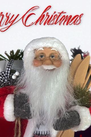 Yılbaşı Süsü Noel Baba Biblo Figür Büyük Boy 45cm -kayakları, Hediye Çuvalı Ve Aksesuarları İle 45