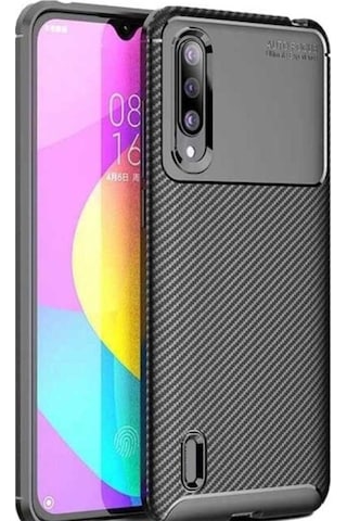 Xiaomi Mi 9 Lite Karbon Desenli Negro Silikon Kılıf Siyah