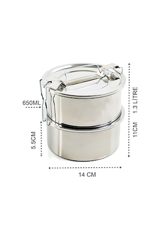 Zhltools Sefer Tası Yemek Kabı Paslanmaz Çelik 2 Katlı 14 Cm 1.3 Litre Gümüş