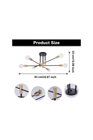 Neoglint Tavan Lambası 6 Işıklı Modern Metal Avize Siyah - Altın Diğer