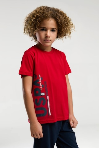 U.s. Polo Assn. 2013 Garson Erkek Çocuk Kırmızı Bisiklet Yaka Kısa Kol Manşetli Pijama Takım Kırmızı