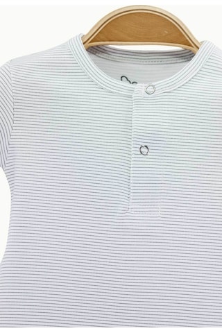 Boumini Bebek Kısa Kollu Şort Tulum Gri Çizgili Doğal Kumaş Pamuk