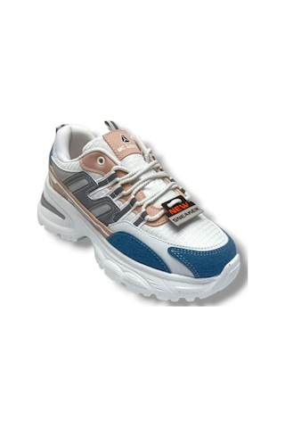 Marco Jamper 2286-26 Anorak Deri Anatomik Kadın Sneaker Petrol Beyaz Pudra