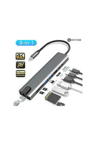 8'i 1 Arada 4k 60hz Usb Type C Sd Tf Hdtv Rj45 Dönüştürücü Hub