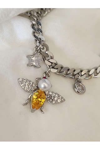 Arı İnci Yıldız Figürlü Gurmet Model Silver Renk Çelik Bileklik Gümüş