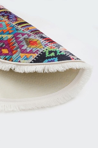 Dijidekor 9010 Patchwork Temalı Saçaklı Dijital Yuvarlak Halı Kaymaz Yıkanabilir 9010-yuvarlak-sacaklı