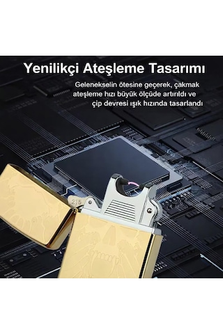 Valkyrie Gold Kuru Kafa Tasarım Usb Şarjlı Elektrikli Rüzgar Geçirmez Çift Arc Ateşleme Çakmak