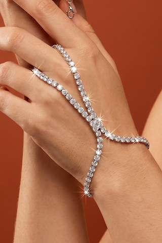 Valmont Accessories Kadın İri Kristal Taşlı Şahmeran Bileklik Işıltılı Zarif El Aksesuarı Gümüş