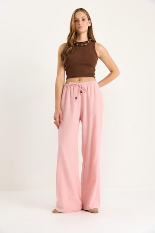Shade Kadın Bel Bağlamalı İnce Keten Yazlık Bol Pantolon 3236 60281079 - Pembe