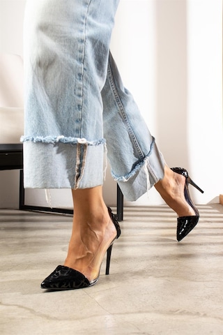 Shoetek Layla Stiletto Siyah Dalmaçyalı Şeffaf Siyah