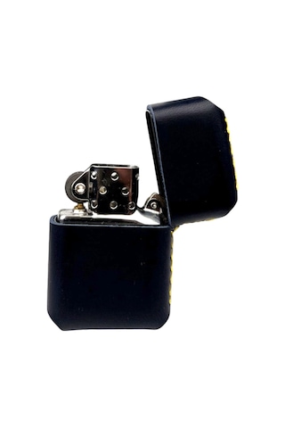 Handmade El Yapımı Hakiki Deri Zippo Modeli Çakmak Lacivert Sarı