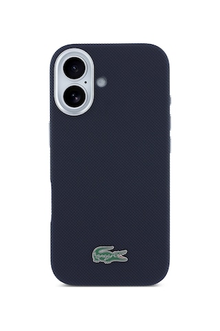 Apple iPhone 17 Kılıf Lacoste Lisanslı M-safe Uyumlu Pvc Pike Desenli İkonik Timsah Logolu Kapak Lacivert