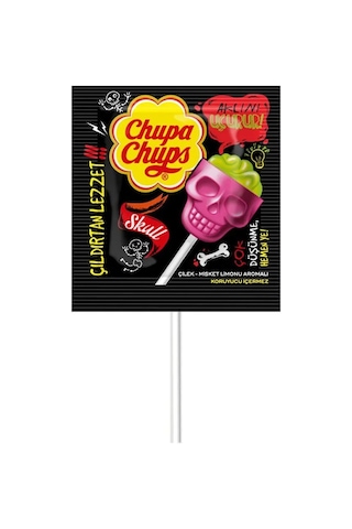 Chupa Chups Skull Çilek - Misket Limon Aromalı Lolipop Şeker 15 G X 4 Adet