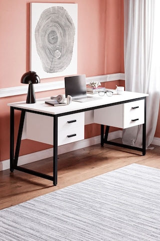 Ms2c Çalışma Masası,ofis Masası - 70x160 Cm - Beyaz - 4 Çekmeceli Ms2c - 4 Çekmeceli - Beyaz