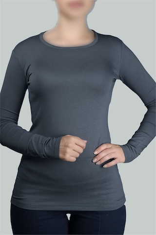 Altobeh Uzun Kol Bisiklet Yaka Likralı Penye Kadın Body - Füme