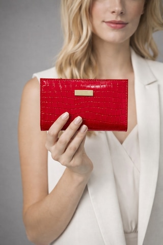 Adelina Bags Kadın Timsah Deseni Görünümlü Basic Küçük Kırmızı Cüzdan Kırmızı