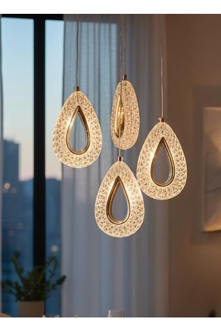 3 Renk 4 Lü Kristal Damla Sarkıt Model Lüx Avize Altın - Gold
