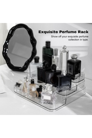 Folinda Akrilik Transparan Üç Katlı Organizer - Parfüm, Makyaj Ve Kozmetik Gösterim Rafı - Modern Masaüstü Depolama Kutusu Şeffaf