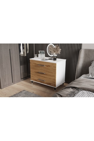 Şifonyer Üç Çekmeceli Parlakbeyaz + Ud Beyaz - Ud