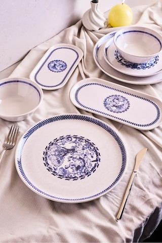 French Vintage 8 Parça 2 Kişilik Yemek Takımı Cokrenklı Desenli