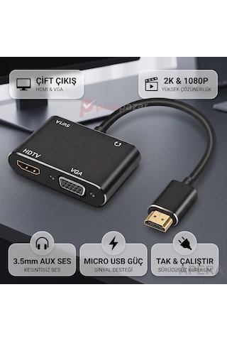 Hdmı To Hdmı Ve Vga Dönüştürücü Adaptör Ses Çıkışlı 4k Destekli Tek Yönlü Pc Laptop Monitör Tv Projeksiyon Çoklayıcı Cr98