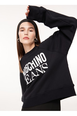 Moschino Jeans Bisiklet Yaka Düz Siyah Kadın Sweatshırt J1714