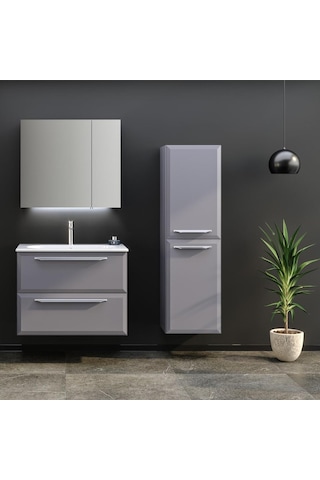 Orka Nuvola 80 Cm Mdf Gri Banyo Dolabı Takımı Ve Boy Dolabı Gri