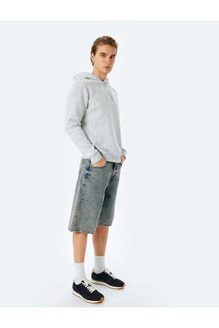 Koton Reglan Kollu Pamuk Karışımlı Kapşonlu Şardonlu Dikiş Detaylı Basic Hoodie Gri 5wam70261mk Gri