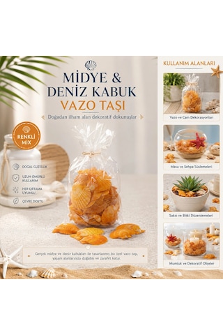 Poşetli Renkli Mix Midye - Deniz Kabuk Vazo Taşı 5047 Açık Altın