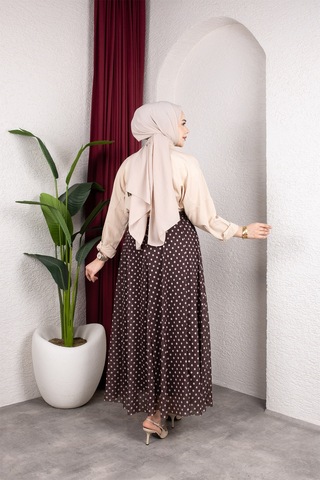 Hira Life Fashion Kadın Astarlı Puantiye Desenli Tül Etek Kahverengi-bej Kahverengi-bej