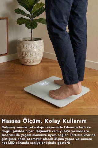 Led Ekran Cam Dijital Baskül - 180kg Kapasiteli Kişisel Hassas Kilo Ölçer Tartı Beyaz