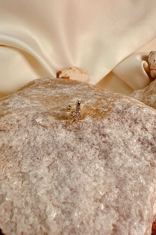 Taşlı Kobra Kıvrak Yılan Tasarım Gold Renk Stainless Steel Çelik Piercing Tragus Helix