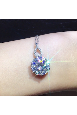 Pomoiii 6.5 Karat Yuvarlak Moda Kolye Kadınsı Kolye Klavikula Zinciri Güzel Takı Beyaz