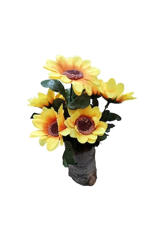 Kütük Saksıda Mini Ayçiçeği Günebakan Sunflower Dekoratif Yapay Çiçek