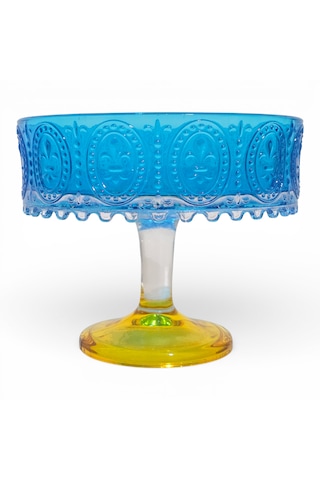 Sudedi Home Renkli Kabartma Desenli Cam Ayaklı Sunum Standı 19 Cm Çok Renkli