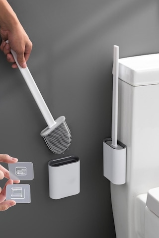 2li Set Beyaz Ve Siyah Renk Silikon Tuvalet Fırçası Set Bükülebilir Pratik Silikon Wc Klozet Fırçası