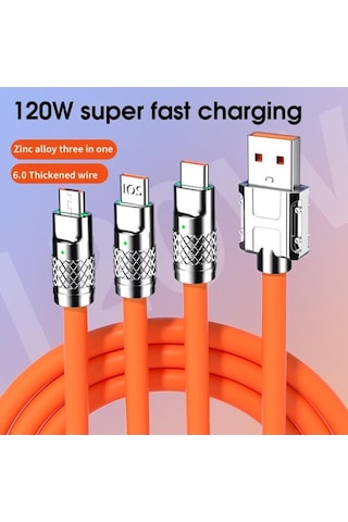 Flybuy Turuncu 100/120w 3-in-1 Şarj Kablosu 120cm Mikro-usb/tip-c Xiaomi Huawei Samsung İçin