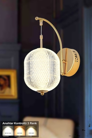 Torino Power Ledli Modern Lüks Duvar Aplik 3 Renk Sarı-beyaz-gün İşığı - Gold Gold