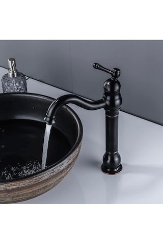 İsaoğlu Yapı Siyah Çanak Lavabo Bataryası Siyah Vintage Armatür Çanak Lavabo Uyumlu Batarya Siyah