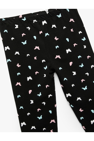 Koton Pamuklu Beli Lastikli Kelebek Baskılı Uzun Tayt Siyah Desenli 6wkg40067ak Siyah Desenli