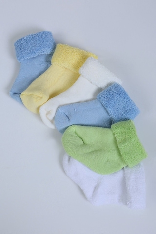 %100 Pamuklu 6'lı Yenidoğan Havlu Kışlık Bebek Çorap Mavi