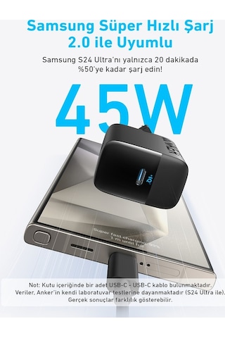 Anker Şarj Cihazı 45w Usb-c Ve Usb-c Kablolu 2'li Set - B2653 - Siyah Anker Türkiye