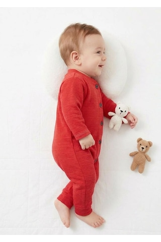 Gülerçocuk Unisex Bebek Kırmızı Yandan Çizgili Düğmeli Tulum - Esnek Örme Yenidoğan Bebek Tulumu 0-3 Ay Kırmızı - 938180760 Kırmızı