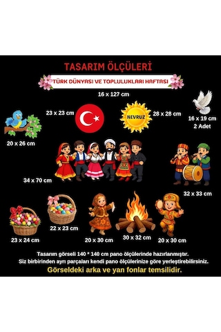 Türk Dünyası Ve Toplulukları Haftası Nevruz Bahar Bayramı Panosu Figür Seti Hazır Kesim 7