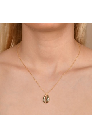 Taşsız Altın Kaplama Deniz Kabuğu Gümüş Kolye