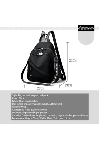 Skycity Şık Sırt Çantası: Tek Omuz, Çift Omuz, Elde Taşınabilir, Siyah, Yüksek Kalite Kumaş, 0.6kg Siyah