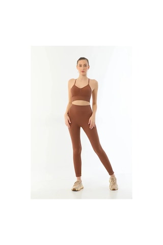 Angbutik Kahve Mı 3921 Soft Seamless Ripli Tayt Yoga Takımı Kahverengi