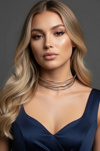 Caş Dekorasyon Gümüş Renk Metal Choker Kolye Gümüş